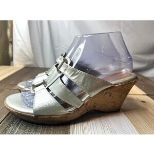 Attention Sandals Womens Size 8 M Silver Wedge Slip On Open Toe Comfy Academia